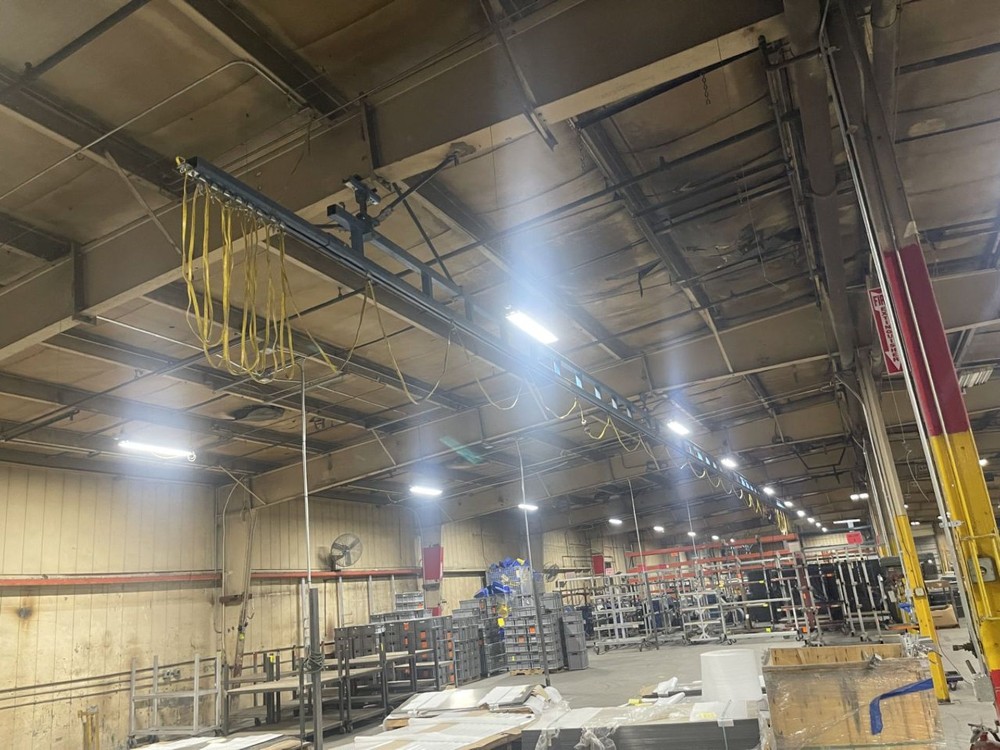.5 Ton, Gorbel, 1000 lb. capacity Mono-Rail cranes 60FT (2 available) (Already Taken Down) - Image 1