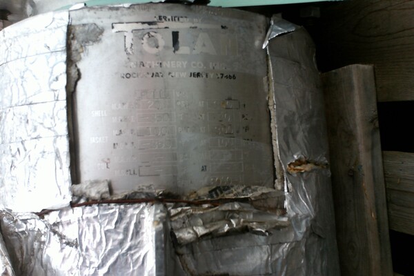 10 gallon Tolan, Stainless Steel Jacketed Pressure Tank, 12" diameter x 24" Straight Side, 20/FV Internal - Image 2