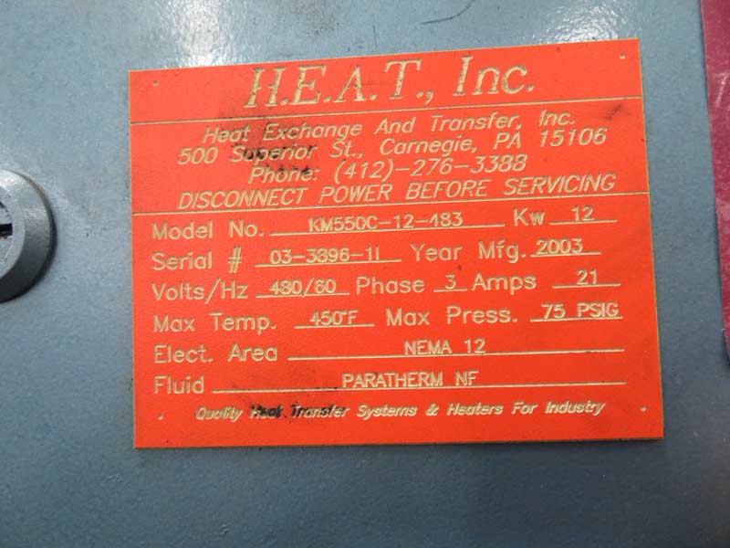 12 KW Heat Exchanger Transfer & Exchange Inc., Hot Oil Temperature Control Unit, 75 psig, 450°F, 480 V, 2003 - Image 6