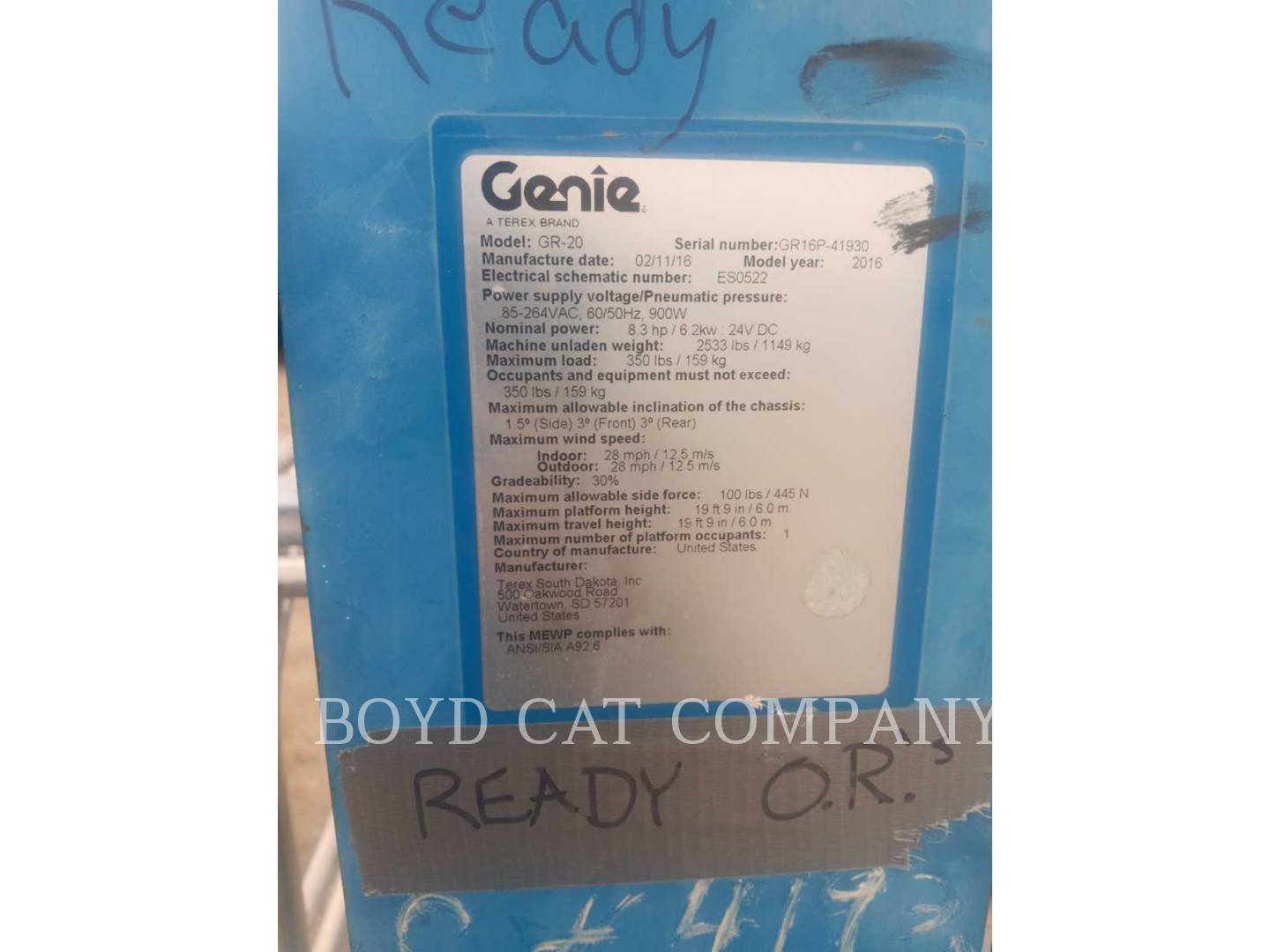 Genie Industries GR20 G84, Articulated Boom Lift, 326 hours, S/N: GR16P-41930, 2016 - Image 6