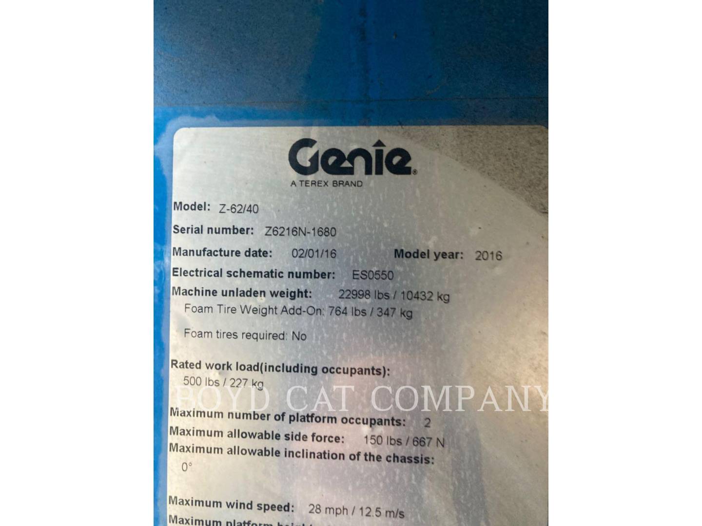 Genie Industries Z62/40 4WD G84, Articulated Boom Lift, 1549 hours, S/N: Z6216N-1680, 2016 - Image 6