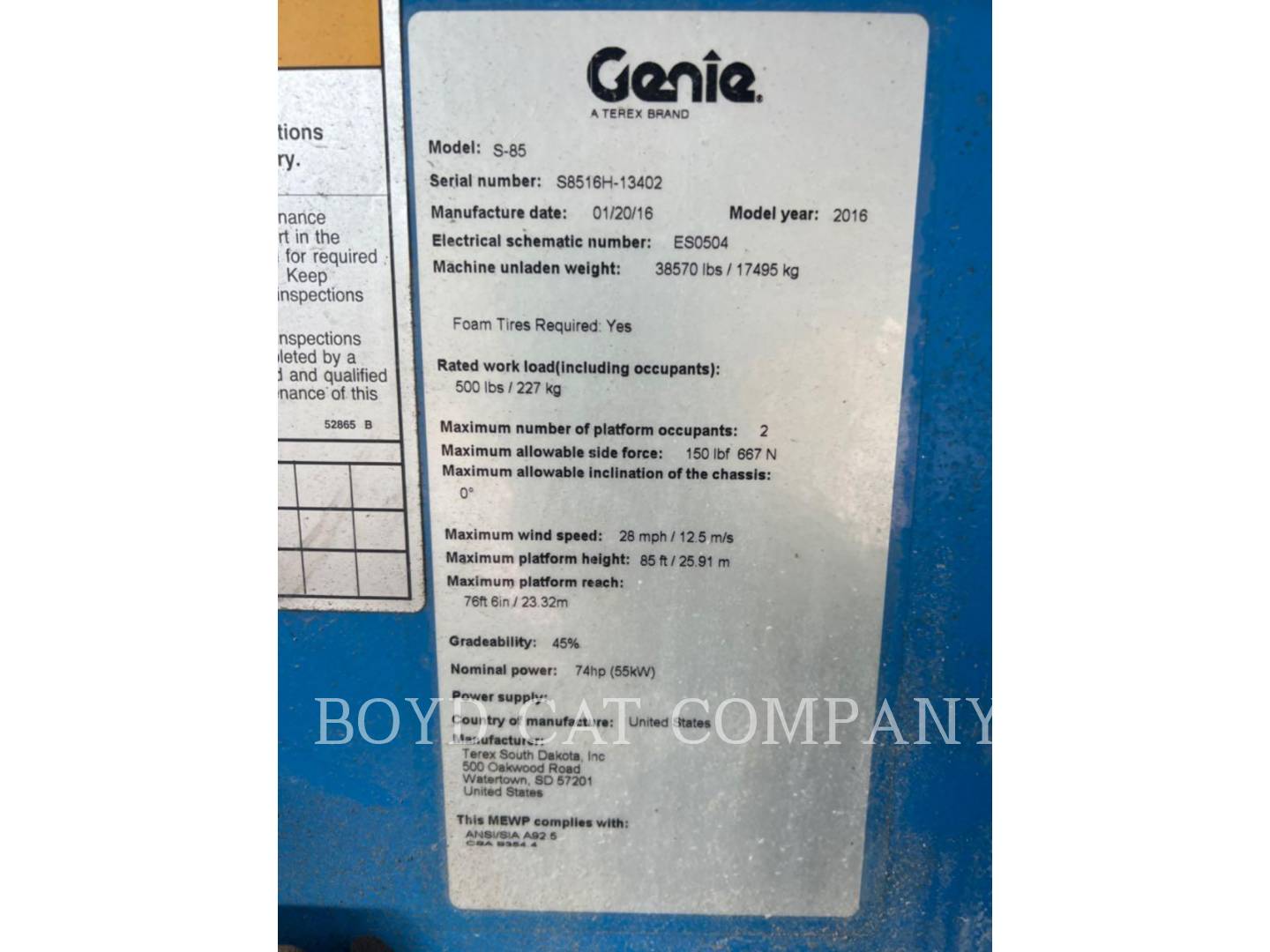 Genie Industries S85 G84, Articulated Boom Lift, 1287 hours, S/N: S8516H-13402, 2016 - Image 6