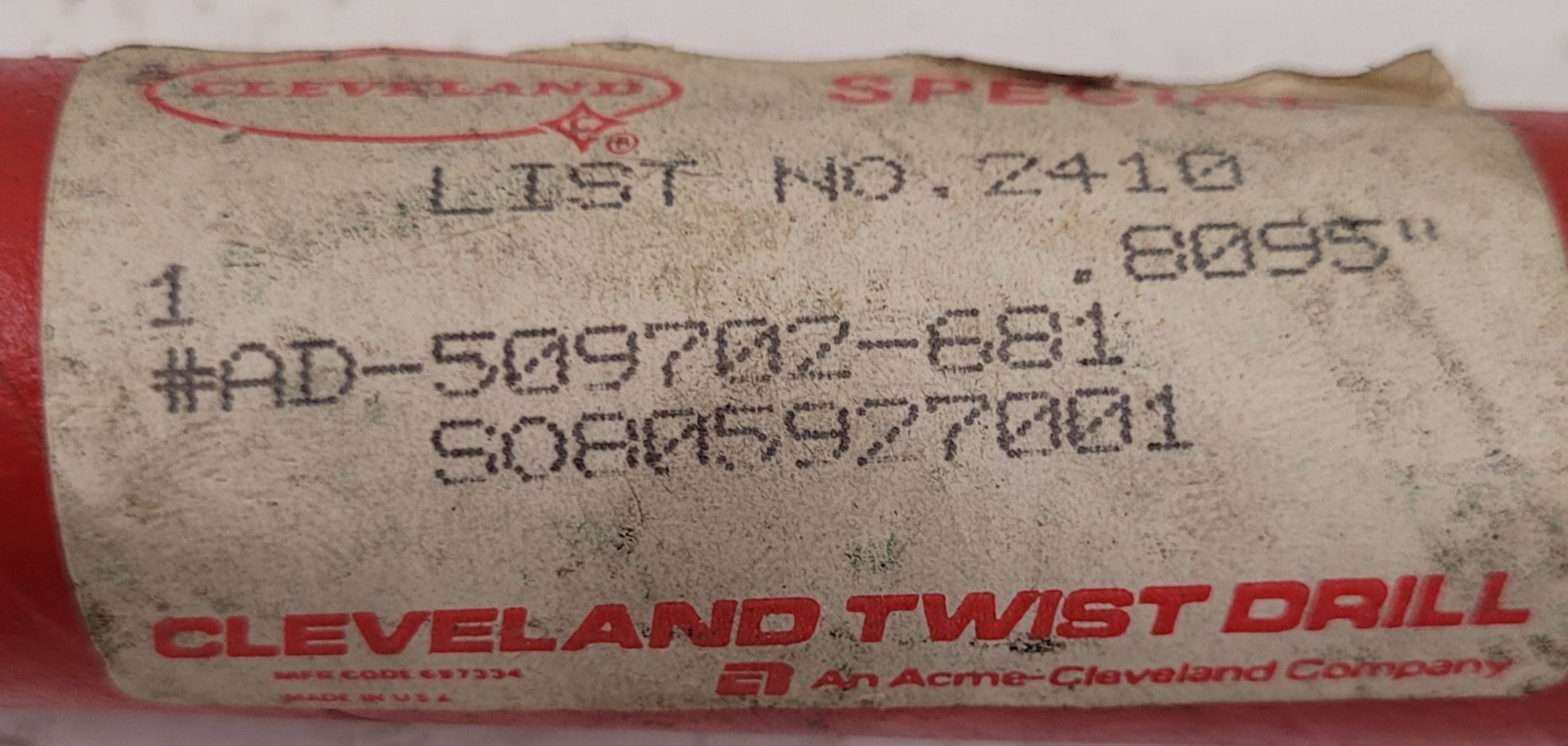 CLEVELAND TWIST DRILL - .8095" - 509702-681 MT3 Shank - Image 2