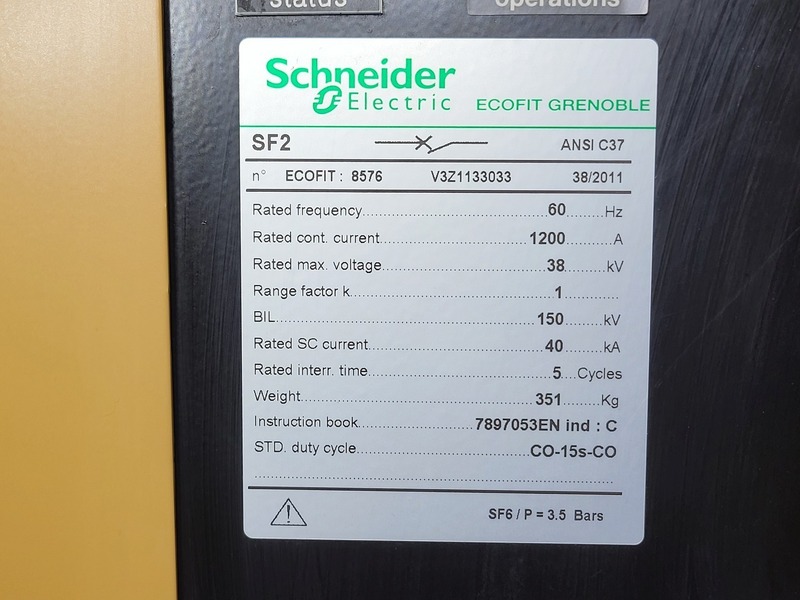 1200 Amps, Schneider Electric, SF2 (ecofit), circuit breaker, 38 KV, 40 KA, new surplus - Image 3