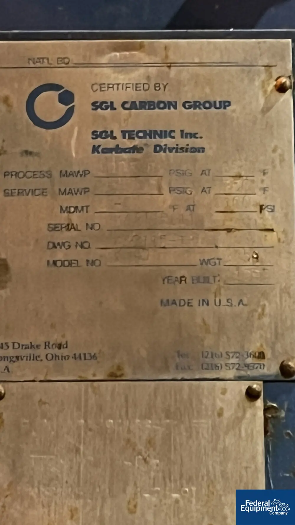 149.6 sq.ft., SGL System #KV4D, Carbon Graphite Block Heat Exchanger, 100 psi @ 356&deg;F shell & tube, 1996 - Image 2