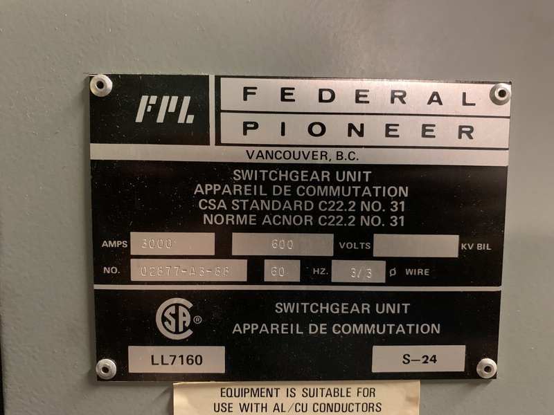 Federal Pioneer #02877-A3-88, switchgear, 3000 amp, with control module & 3 x 50HL-3 air breakers - Image 2