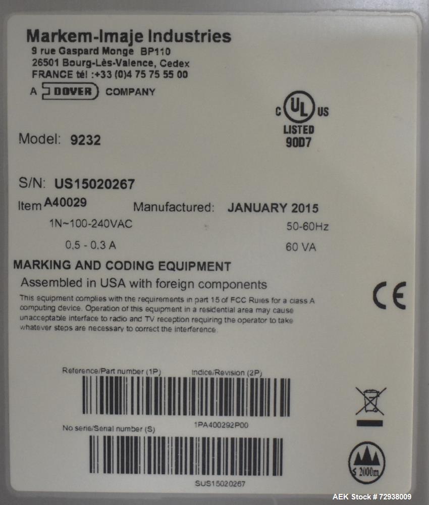 Markem Imaje #9232, Ink Jet Coder, 1299 FPM, Stainless Steel, 110 V., 2015 - Image 10