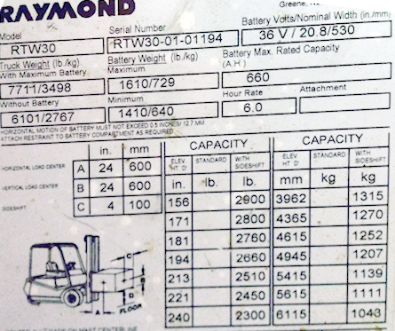 3000 lb. Raymond #RTW30, Electric Powered Forklift Truck, Side Shift, (3) Solid Tires, 3-Stage Mast, 240" - Image 6