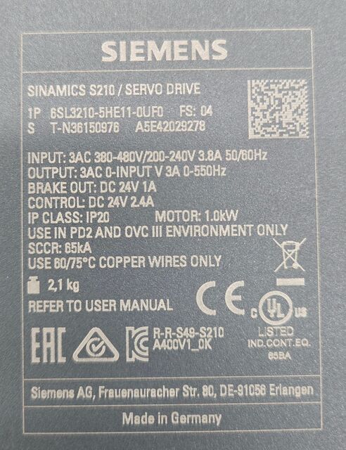 6SL3210-5HE11-0UF0 G120X 10HP 480V VFD Drive USED - Image 4