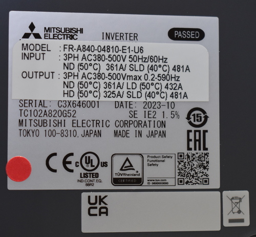 300 HP Mitsubishi, FR-A840-04810-E1-US, variable speed frequency drive inverters, ethernet, never used, 2023 - Image 6