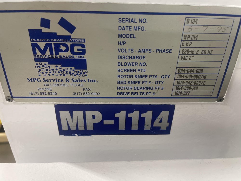 14" x 9" MPG Plastic #MP1114, granulator, 5 HP, reconditioned - Image 6