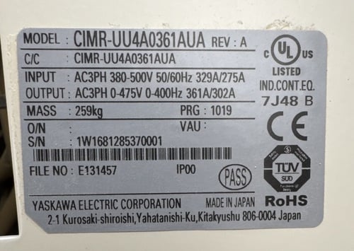 300 HP Yaskawa, CIMR-UU4A0361AUA, frequency drive, 361 amps, 380/500 Volts, Matrix drive - Image 3