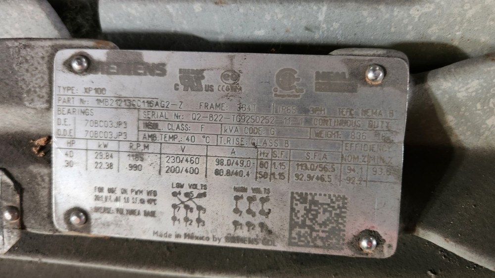 40 HP 1185 RPM Siemens 6P X-Proof, Frame 364T, TEFC, 230/460 Volts, refurbished - Image 1