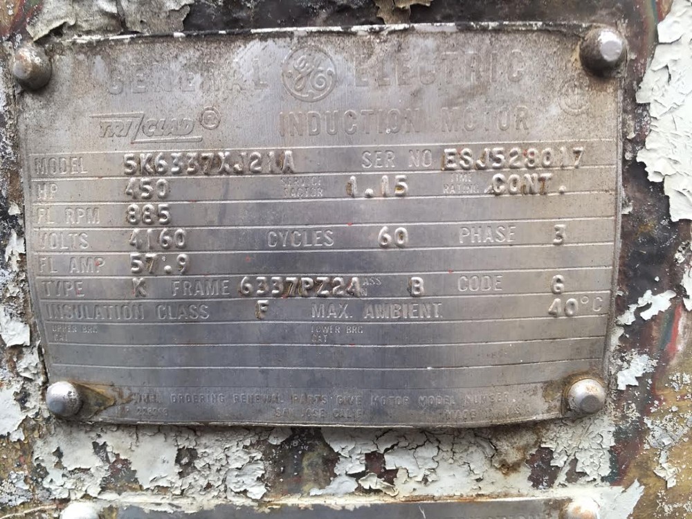 450 HP 885 RPM General Electric, Frame 6337PZ-24. TEFC, 4160 Volts, Oil Top & Bottom Bearing, VSS, vertical - Image 2