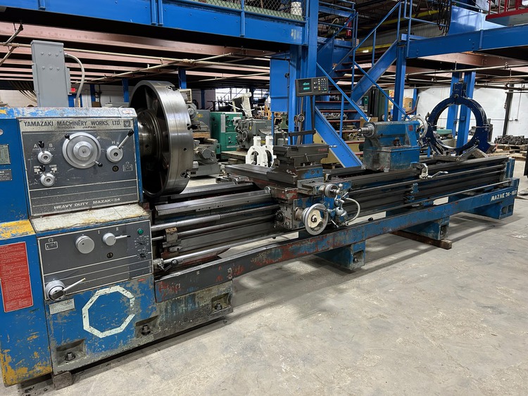 34" x 160" Mazak #HD34, engine lathe, 25" swing over cross slide, inch/metric, 4-jaw 31.5" chuck, 20 HP, 1982 - Image 1