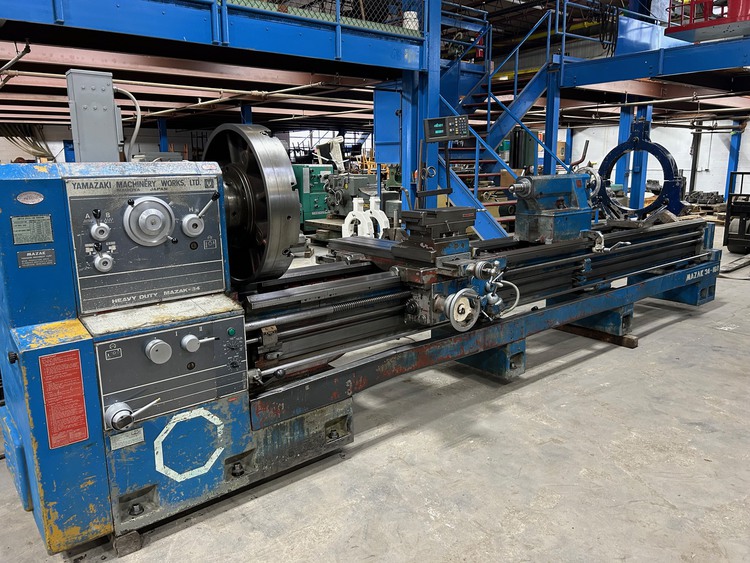 34" x 160" Mazak #HD34, engine lathe, 25" swing over cross slide, inch/metric, 4-jaw 31.5" chuck, 20 HP, 1982 - Image 9