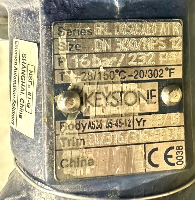 12" Keystone #DN300/NPS12, butterfly valve, Stainless steel disc - Image 2