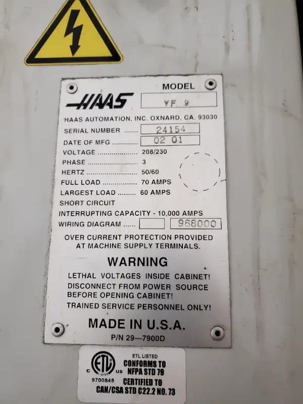 Haas #VF-9, CNC vertical machining center, 4-Axis drive, 2001 - Image 6