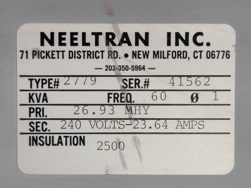 480 Primary, 12600-25200 Secondary, Neeltran 2779, power transformer, 23.64 amp - Image 3