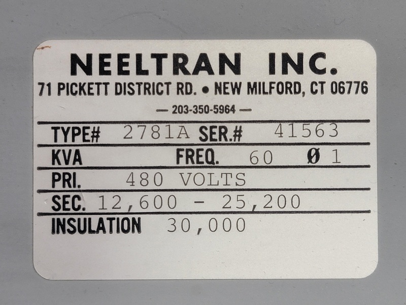 480 Primary, 12600-25200 Secondary, Neeltran 2779, power transformer, 23.64 amp - Image 4