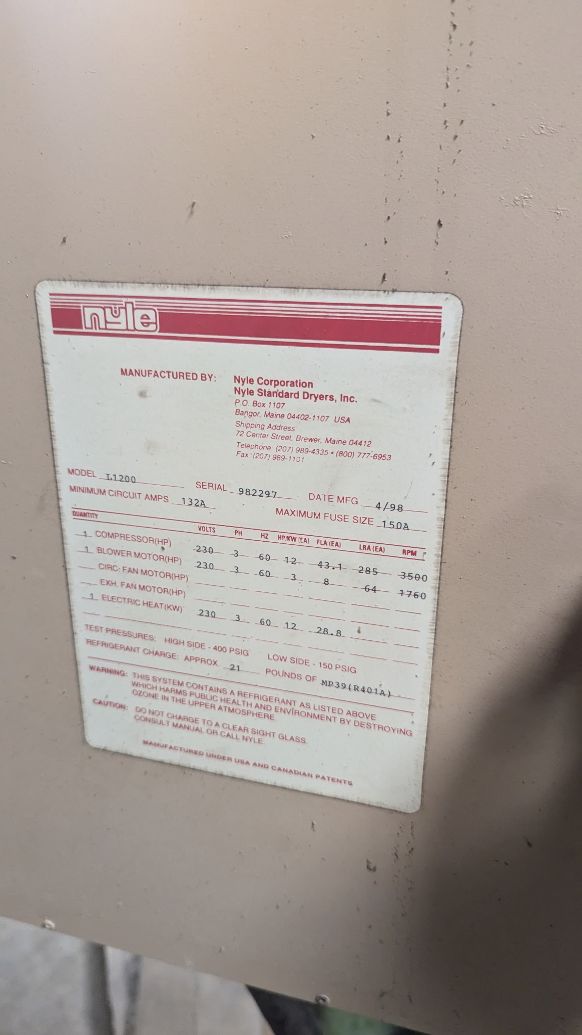 Nyle #L-1200, Dry Kiln, 230 V., 3ph, Control, 1998 - Image 3