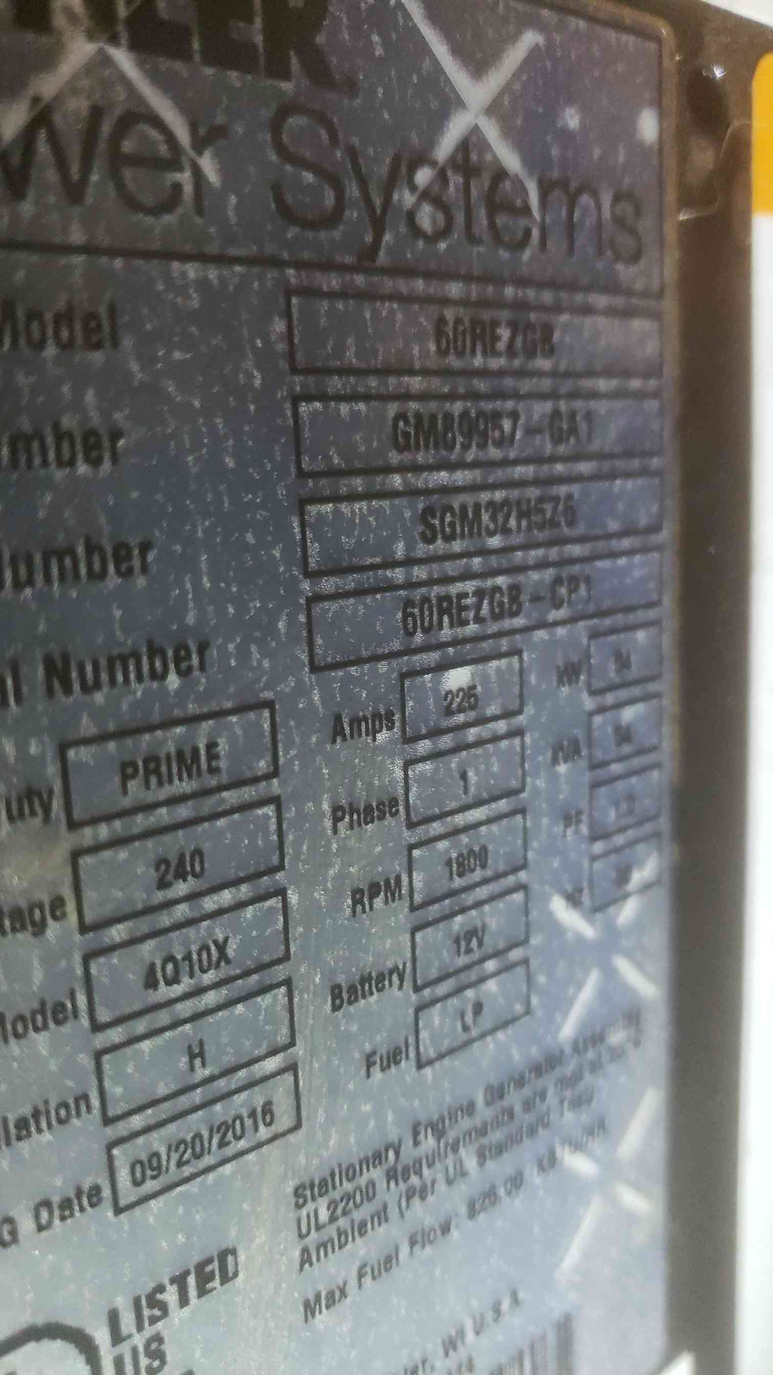 60 KW Kohler #60REZGB, Natural gas Generator, 240 Volts, 225A, 1PH, 60Hz, 4418.2 Hrs - Image 4