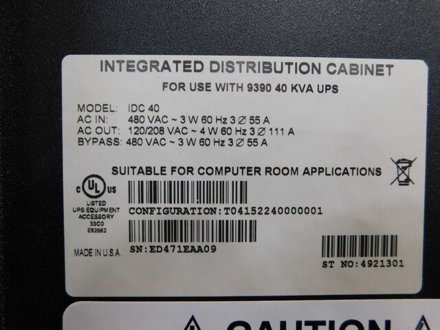 20.0 KVA Eaton 9390-40, uninterruptible power supplies, IDC & battery cabinet, IDC40, 1085, 480 Volts - Image 6