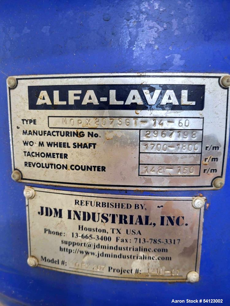 Alfa Laval #MOPX-207-SGT-14-60, Desludger Disc Centrifuge, Stainless Steel, Bowl, 17.5 HP, 575 V. - Image 4