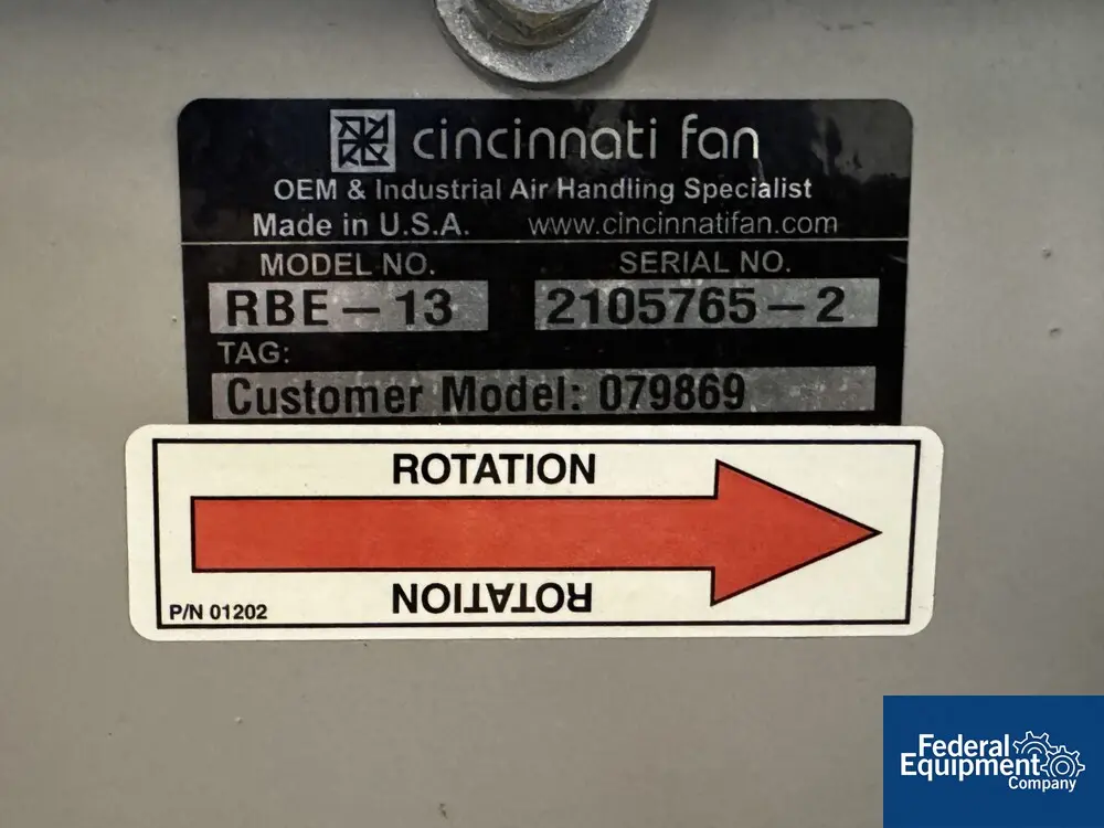 Cincinnati #RBE-13, Fan Blower, Carbon Steel, 3 HP, 230/460 V., 12.5" inlet, 10" x 12" outlet - Image 2