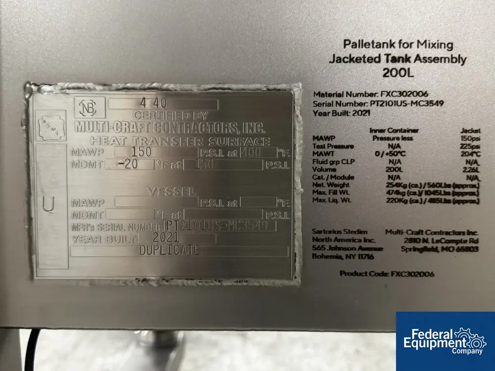 52.8 gallon Sartorius, Palletank for Mixing, 2021 - Image 2