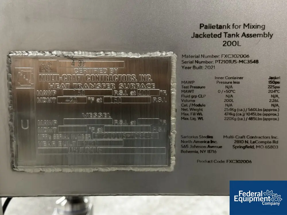 52.8 gallon Sartorius, Palletank for Mixing, 2021 - Image 2