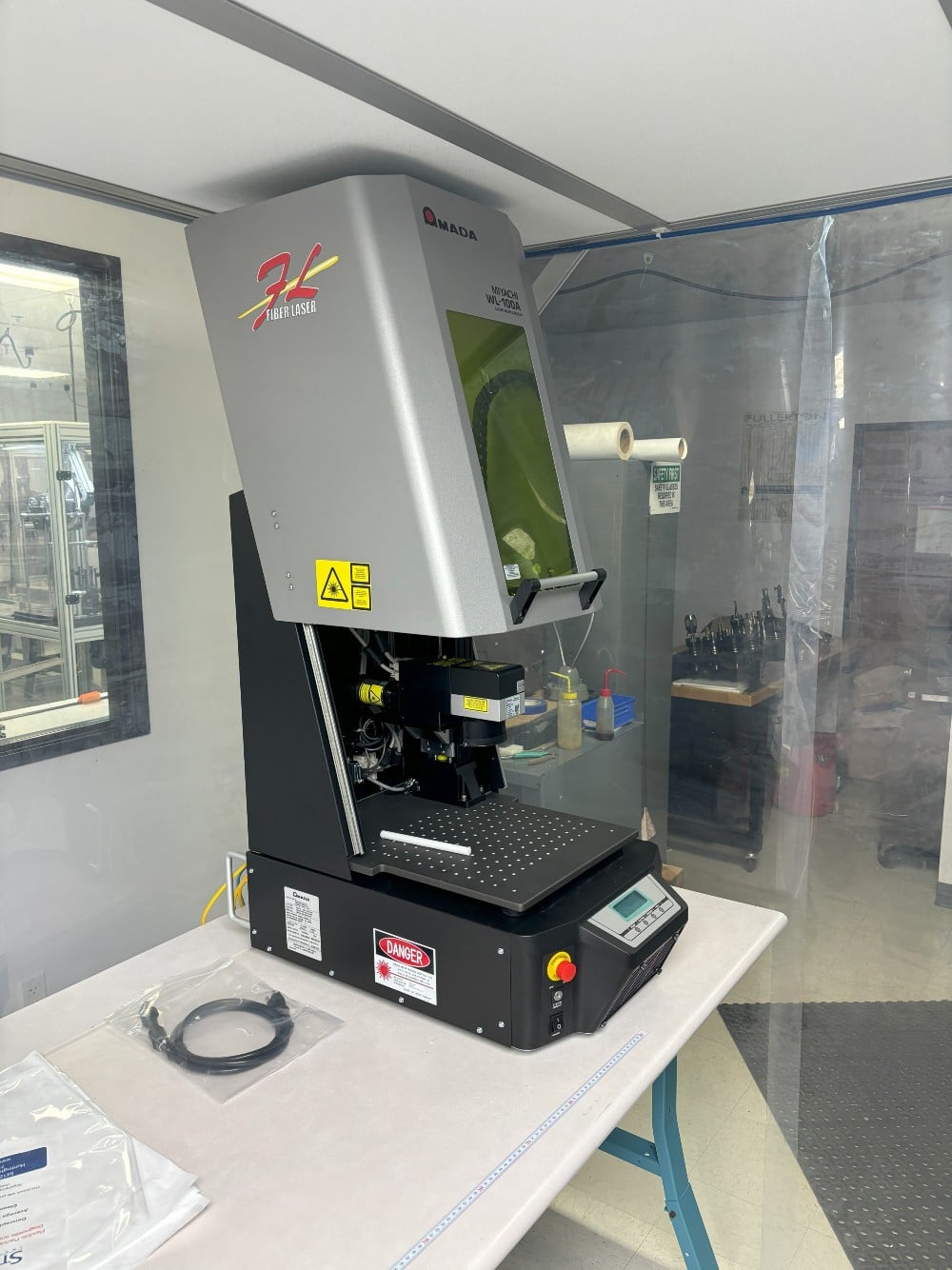 Amada #WL-P102A and LM-F010A, Fiber Laser Marker, Class 1 Enclosure, Z-stage, & Fume Extraction Kit, unused - Image 2