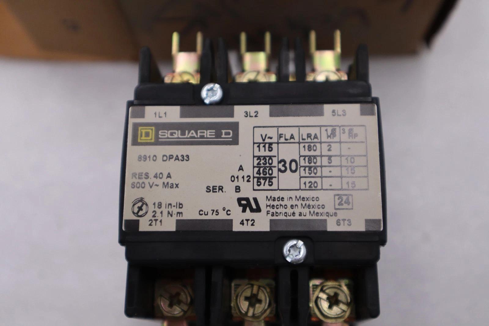 Square D 8910DPA33V02 Definite Purpose Contactor 3 Pole Open Type STOCK H818A 785901073536 - Image 1