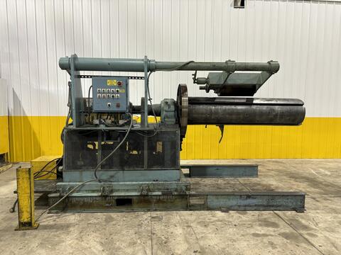 20000 lb. Rowe, motorized coil reel uncoiler, 80" mandrel width, hydraulic expansion, hold down arm - Image 1