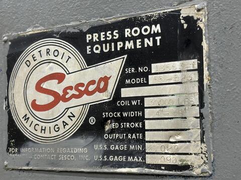 30000 lb. Sesco #55-523, motorized coil reel uncoiler, 60" mandrel width, hydraulic expansion, hydraulic - Image 2
