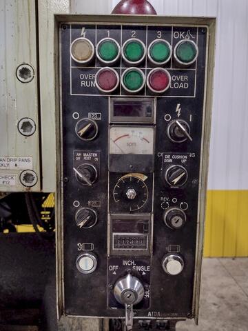 220 Ton, Aida #NC1-200(2), gap frame press, 9.84" stroke, 19.68" Shut Height, 4.33" adj., 57.7" x33" bed - Image 5