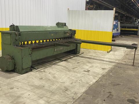 1/4" x 10' Wysong #1025, mechanical power squaring shear, 16 holddowns, 55 SPM, 36" front operated power back - Image 5