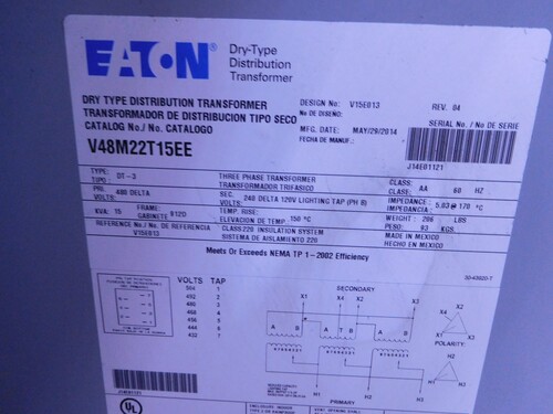 15 KVA 480 Delta Primary, 240/120 Delta Secondary, Eaton V48M22T15EE class AA transformer - Image 8