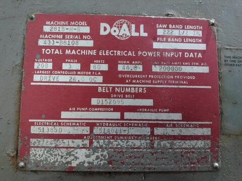 26" x 18" DoAll #2618-H-B, heavy duty vertical plate saw, 48" x 144" power feed table - Image 3