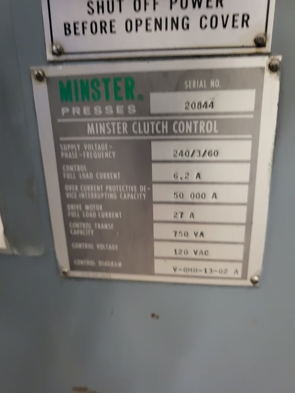 32 Ton, Minster #B1-32, Open Gap Frame Press, 700 SPM, 1.5" stroke, 2.25" adj, 9.5" Shut Height, 24" x 15" - Image 6