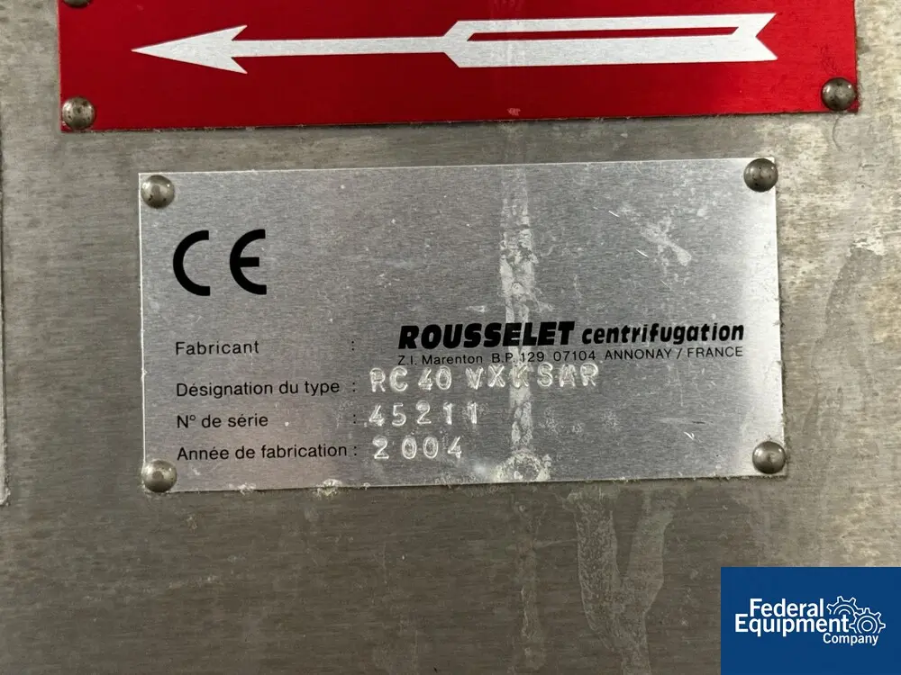 15.7" x 11" Rousselet Robatel #RC40VXKSAR, Vert Basket Centrifuge, hastelloy C22, 3000 RPM, 49.3 lb. - Image 4