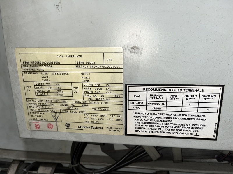 1267 HP General Electric, 3VOMK575CD004, VFD, 3 phase, 575 Volts - Image 2
