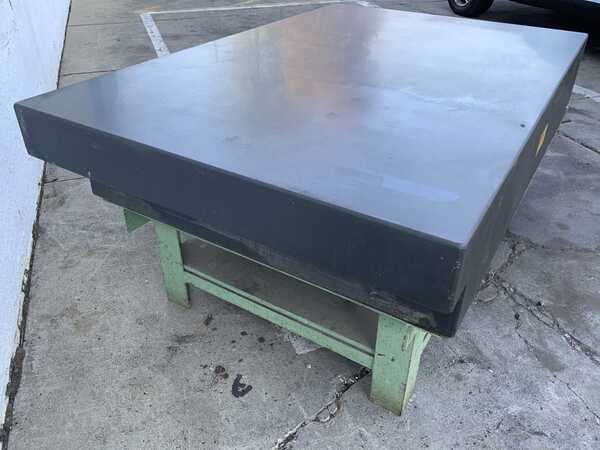 48" x 72" x 12" George Scherr, black granite surface plate, ledges on 2 sides, mounted on fabricated base - Image 9