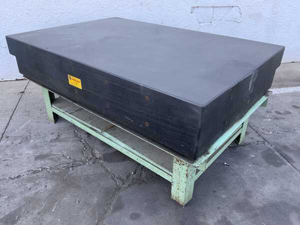 48" x 72" x 12" George Scherr, black granite surface plate, ledges on 2 sides, mounted on fabricated base - Image 10
