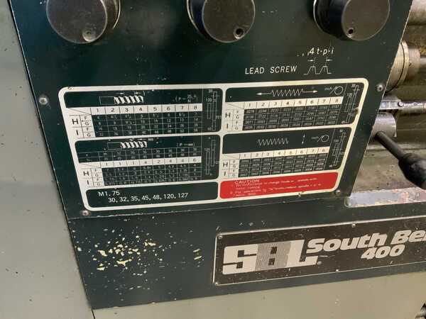 15" x 40" South Bend #400, engine lathe, 8.6" swing over cross slide, 4-jaw chuck, thread dial, 3 HP - Image 8