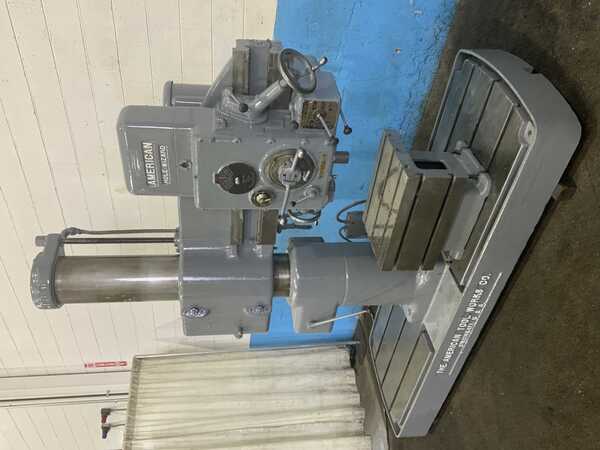 3' -11" American, radial arm drill, 36" x 46" dual base, power elevation/column clamping, 5 HP - Image 1