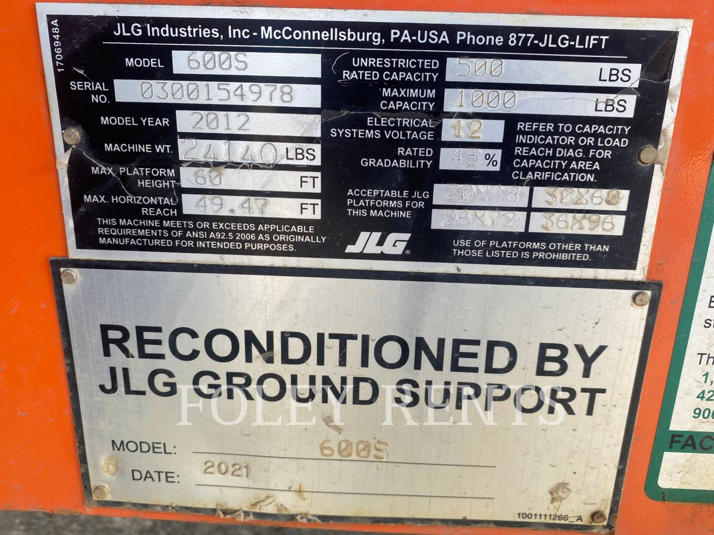 Jlg Industries, Inc. 600S, Articulated Boom Lift, 830 hours, S/N: 0300154978, 2021 - Image 6