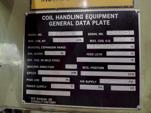 8000 lb. CWP #SFAC4-20, Space-Saver Automatic Coil Feed Line, 18" width x 60" outside dimension Coil, 20" - Image 4