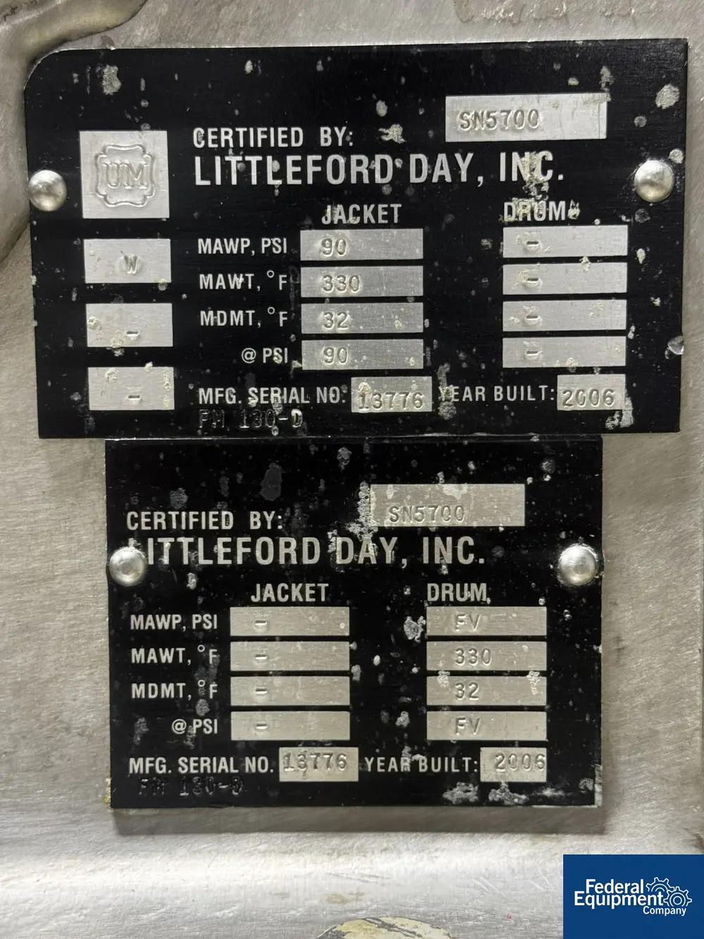 Littleford #FM-130D, Plow Mixer, 4.6 cu.ft., 130 L, 304 Stainless Steel, 90 psi, 330&deg;F, 7 HP, 460 V., on - Image 4