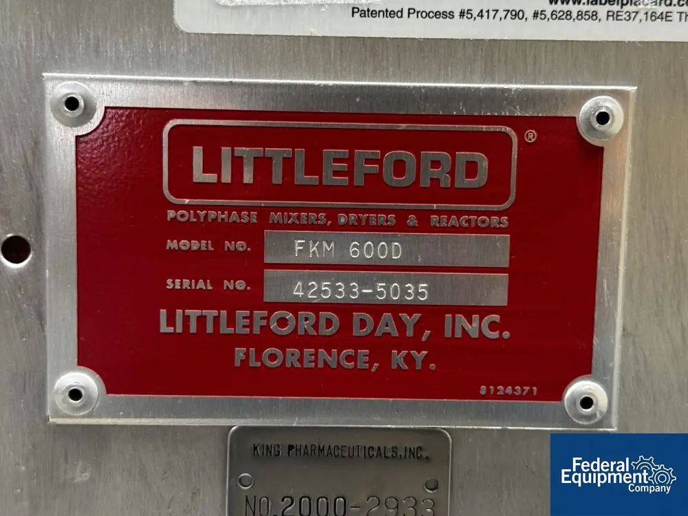 Littleford #FKM-600D, Plow Mixer, 130L, choppers stand, 2006 - Image 3